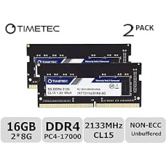 Timetec 16 GB komplekts (2 x 8 GB) DDR4 2133 MHz PC4-17000 bez ECC, nebuferēts 1,2 V CL15 1Rx8 viena ranga 260 kontaktu SODIMM klēpjdatora piezīmjdatora datora atmiņas RAM moduļa jauninājums (16 GB)