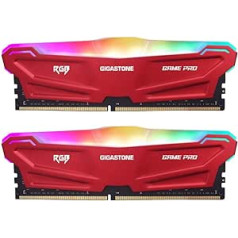 [ RGB DDR4 RAM ] Gigastone Red RGB Game PRO galddatora operatīvā atmiņa 32 GB (2 x 16 GB) DDR4 RAM 32 GB DDR4-3200 MHz PC4-25600 CL16 1,35 V 288 Pin/Pin nebuferēta datora atmiņa bez ECC (tikai datora galddatoriem)