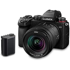 Panasonic LUMIX S DC-S5AMKB pilna kadra kamera (4 K, L-veida stiprinājuma bajonets, 24,2 MP sensors, V-log, putekļu un šļakatu izturīgs) ar R2060E objektīvu un papildu akumulatoru, melns [ekskluzīvi Amazon]