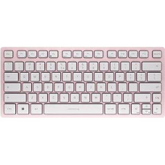 CHERRY KW 7100 Mini BT kompaktiška kelių įrenginių klaviatūra su 3 „Bluetooth“ kanalais JAV tarptautinio išdėstymo (QWERTY) plokščio dizaino su nešiojamuoju dėklu „Cherry Blossom“