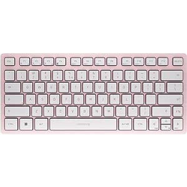 CHERRY KW 7100 Mini BT kompaktiška kelių įrenginių klaviatūra su 3 „Bluetooth“ kanalais JAV tarptautinio išdėstymo (QWERTY) plokščio dizaino su nešiojamuoju dėklu „Cherry Blossom“