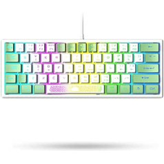 LexonElec K61 60% spēļu krāsaina tastatūra, mini balta un zaļa PC RGB apgaismojums — Lielbritānijas izkārtojums QWERTY estētiskā tastatūra jauka — mehāniska sajūta, ergonomika Kawaii — PS4 klēpjdatoram