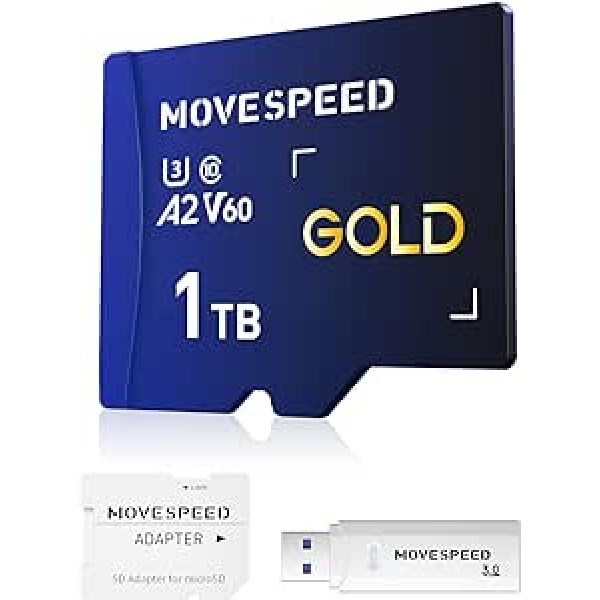 MOVE SPEED 1TB Micro SD Card Up to 170MB/s Micro SD Memory Card A2 U3 V60 4K Full HD Video Recording with Card Reader and Adapter for Driving Recorder