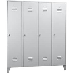 Wolf Steel Locker with Stud Feet, Cabinet-High Compartments, Full Wall Doors, Compartment Width 400 mm, 4 Compartments, Light Grey