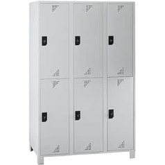 EUROKRAFT | pro | Wardrobe with Half-Height Compartments | H x W x D 1800 x 1200 x 500 mm | 6 Compartments | Completely Light Grey