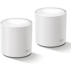 TP-Link Deco X1500 Mesh WLAN komplekts (2 pack), Wi-Fi 6 AX1500 divjoslu maršrutētājs un atkārtotājs, 2 gigabitu pieslēgvietas katrai ierīcei, ieteicams mājām ar 3-4 guļamistabām, visaptveroša jauniešu aizsardzība, WPA3