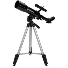 Celestron 21038 Travel Scope 50 tragbares Refraktor-Teleskop mit Rucksack - mit zwei Okularen, dreifacher Barlow-Linse, 45° seitenrichtiger Spiegel, hocheinstellbarem Stativ und Zubehörschale, Schwarz