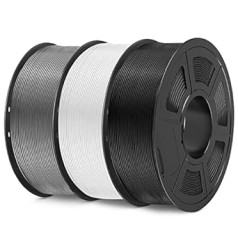 SUNLU PETG 3D printera kvēldiegs, tīri iesaiņots, 1,75 mm PETG 3D kvēldiegs, laba triecienizturība, PETG 3D printera kvēldiegs, izmēru precizitāte +/- 0,02 mm, 1 kg uz spoli, iepakojumā 3, melns + balts