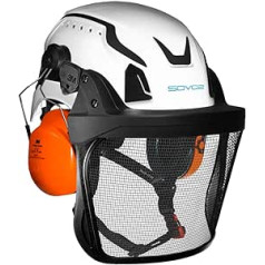 SOVOS S3200 Pro Forstkettensägenhelm ar Kinnriemen (weiß), 28SNR Gehörschutz & HD-Mesh-Visier