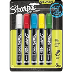 Sharpie mitrās dzēšanas krīta marķieris 5/pkg zils, zaļš, sarkans, balts un neona dzeltens