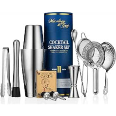 Mixology & Craft Cocktail Set 11 Pieces Stainless Steel Cocktail Shaker Set with Boston Shaker and Bar Accessories - Includes Recipes