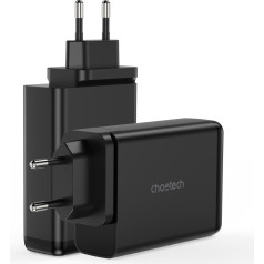 GaN 140W barošanas bloka lādētājs 4 porti 2x USB-C + 2x USB - melns