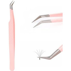Fadlash Skropstu pieaudzēšanas pincetes ar 45 grādu leņķi izliektu galu Skropstu pincetes skropstu pieaudzēšanai Profesionālās precīzās nerūsējošā tērauda pincetes rozā krāsā