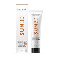 Mádara MÁDARA organinė odos priežiūra | Augalų kamieninių ląstelių antioksidacinis kūno apsaugos nuo saulės kremas SPF30-100ml, plataus spektro UVA/UVB apsauga, su kamieninėmis ląstelėmis iš šiaurinio drakongalvio, šilkinė slystanti tekstūra