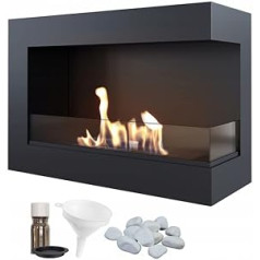 KRATKI Delta 700 Bio-Ethanol-Kamin + Kieselstein + Trichter + aromterapijas komplekts | Wand- oder Nischeneinbau l Verglasung, Biocontainer 0,75 l, TÜV | Štāls, 48 x 70 cm, Švarcs