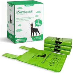 Alpha Pets Compostable Dog Poo Bags with Easy Tie Handles - 320 Medium and Large Corn Starch Dog Poo Bags - 3 Month Supply with Dispenser Box