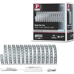 Paulmann 70605 LED Stripe MaxLED 500 Basisset 5m Tageslichtweiß 6500K 28W 230/24V 60VA Silber LED Lichtband Lichtstreifen Lichtschlauch, 1 Stück (1er Pack)