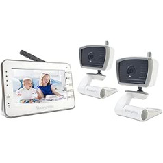 moonybaby Trust 30-2 Baby Monitor Video Night Vision, 4,3 collu LCD ekrāns, 2,4 GHz signāls, domofona funkcija un šūpuļdziesma, 2x kameras, tālvadības displejs, monitors ar UNA izšķirtspēju 480x272