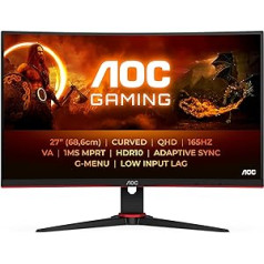 AOC Gaming CQ27G2SE 27 collu QHD izliekts monitors, FreeSync Premium (2560 x 1440, 165 Hz, HDMI 1.4, DisplayPort 1.2) melns/sarkans