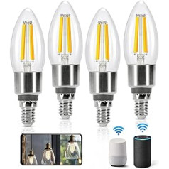 Aigostar Alexa Light Bulb E14 Edison Light Bulb 4,5 W 470 LM Aptumšojamas retro spuldzes C35 Smart Lamp WiFi Aptumšojams 2700 K–6500 K App Control Savietojams ar Alexa un Google Assistant Transparent Pack