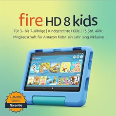 Fire HD 8 Kids planšetdators | 8 collu HD displejs, vecumā no 3 līdz 7 gadiem, ietver 2 gadu bezrūpīgu garantiju, bērniem necaurlaidīgs futrālis, 32 GB, 2022. gada izlaidums, zils