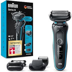 Braun Series 5 Men's Razor with 2 EasyClick Attachments, Electric Shaver / Beard Trimmer, EasyClean, Wet & Dry, Rechargeable & Wireless, Father's Day Gift, 51-M1850s, Mint Green