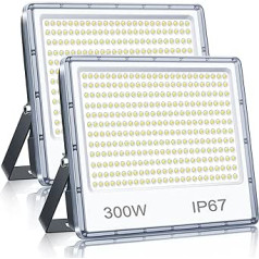 YIQIBRO LED āra prožektors, 300 W, iepakojums 2, 30 000 lm, 7000 K, vēsi balts, īpaši spilgts LED prožektors ar LED draiveri, IP67 ūdensizturīgs āra prožektors pagalmam, iekšpagalmiem, garāžai, gaitenim,