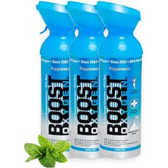 Boost Oxygen Кислородная таблетка для путешествий с 95% кислорода, кислородный баллон 27 л, 3 x 9 л с кислородной маской для более чем 450 ингаляций, мобильный кислородный ингалятор (вкус перечной мяты)