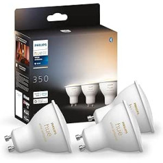 Philips Hue White Ambiance GU10 Pack of 3 x 350 lm, aptumšojams, visas baltās nokrāsas, vadāms, izmantojot lietotni, saderīgs ar Amazon Alexa (Echo, Echo Dot)