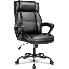 BASETBL biuro kėdės, stalo kėdė, ergonomiška odinė vadovo kėdė su paminkštintu porankiu ir minkšta galvos atrama, atlošas, pasukama ir svirties funkcija, reguliuojamas aukštis, žaidimų pasukama kėdė