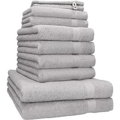 10-piece set. Betz Premium Hand Towel Set Includes 2x Bath Towels 70 x 140 cm 4x Hand Towels 50 x 100 cm 2x Guest Towels 30 x 50 cm 2x Washing Mitts 17 x 22 cm / Quality 470 g/m² / Silver Grey