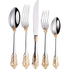 20-Piece Stainless Steel Knife, Decorative Gold Plating, Forks and Spoons, Tableware for 4 People