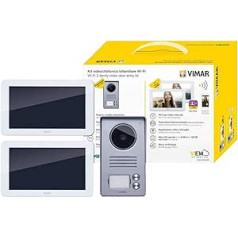 VIMAR K40946 videozvanu brīdinājuma komplektā ietilpst brīvroku skārienekrāna video mājas tālrunis LCD7in un WiFi savienojums ar 2 pogu zvana paliktņa barošanas bloku 2 mājas/ģimenes