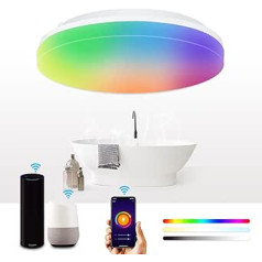 ALUSSO RGB griestu gaisma 20 W viedais LED griestu apgaismojums 3CCT aptumšojams IP54 ūdensizturīgs ar Alexa Google Assistant plakanu apaļu regulējamu griestu apgaismojumu viesistabas bērnu istabai