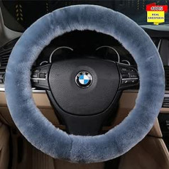 Sisha-A Wool Steering Wheel Cover Made of 100% Australian Sheepskin Steering Wheel Protector, Fluffy, Warm, Durable and High Elasticity, Fits Most Cars, Trucks, SUVs or Vans (Blue-Grey)