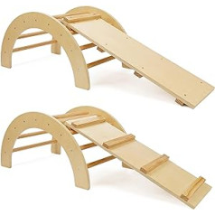 509 Crew Zoo 2-in-1 Climbing Arch with Slide/Climbing Board Set, Indoor and Outdoor Arcade, Montessori Climbing Frame, Natural Colour