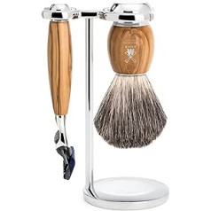 MÜHLE Vivo skūšanās komplekts - skuveklis savietojams ar Gillette asmeņiem, skūšanās birste Pure Badger Hair, turētājs, olīvkoka rokturis