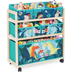 Bērnu rotaļlietu organizators ar ritenīšiem rites ratiņiem ar lielu uzglabāšanas ietilpību guļamistabai, rotaļlietu istabai, rotaļu istabai - rotaļlietām, grāmatām, segām (zaļa)