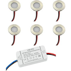 VBLED® LED mini padziļināts vannas istabas apgaismojuma komplekts ar LED transformatoru nerūsējošā tērauda IP67 6 x 0,3 W 6 x 15 lm 3000 K 12 VDC Pack of 6