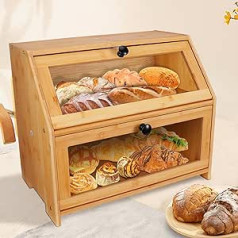 RayLove Bread Bin Wooden 2-Layer Bread Container Large Wood Bread Storage Container for Croissants and Other Breads (41.5 x 35 x 35 cm, Primary Colour, Self-Assembly)