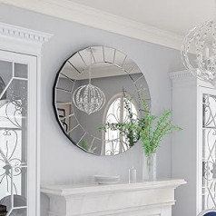 Artloge apvalus dekoratyvinis sieninis veidrodis 80 x 80 cm, HD sidabrinis stiklo veidrodis su metaliniais kabliukais – aukštos kokybės vonios veidrodis, skirtas vonios kambariui svetainei miegamajam