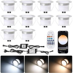 10 x WiFi Smart Dimmable 3000 K - 6000 K Recessed Spotlights 1 W Recessed Floor Lights Works with Alexa, Google Home, Diameter 45 mm IP67 Waterproof LED Recessed Spotlight Outdoor, Timing Function,