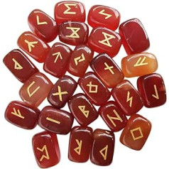 Lovionus89 Набор натуральных рунических камней (25 шт.), полированный драгоценный камень с резьбой, исцеление кристаллами Рейки, красный агат