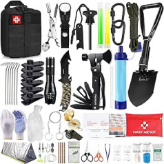 Outdoor Emergency Survival Kit Military High Quality, Emergency Survival Equipment with First Aid Set, Water Filter, Hunting Knife, Torch, Outdoor Equipment for Hiking