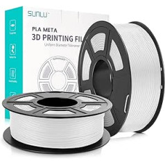 SUNLU Meta PLA kvēldiegs 1,75 mm, kārtīgi uztīts PLA meta pavediens, stingrība, labāka šķidrums, ātra drukāšana 3D printeriem, izmēru precizitāte +/- 0,02 mm, 2 kg (4,4 mārciņas), balts + balts