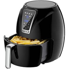 Bakaji Airfryer karšto oro gruzdintuvė be aliejaus 3,2 l gruzdintuvė gamina natūraliai ir sveikai 1300 W galia su laikmačiu 30 minučių ir temperatūros nustatymu 200° skaitmeninis jutiklinis ekranas