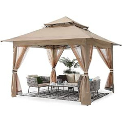 ABCCANOPY 3.6 x 3.6 m Gazebo Waterproof Pop-Up Garden Gazebo Festival Sun Protection with 4 Gauges Khaki