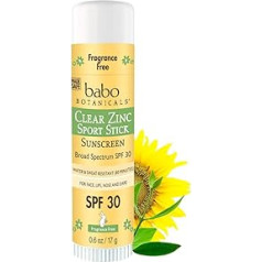 Babo Botanicals SPF 30 bekvapis, bekvapis, skaidrus cinko sportinis lipdukas 0,6 uncijos