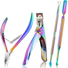 Bfylin 4 Piece Cuticle Scissors Nail Clippers False Nail Tips Scissors Cuticle Trimmer Pliers with Cuticle Pusher Cuticle Remover Stainless Steel Nail Manicure Set (4 Pieces/Set Colourful)