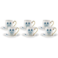 KARACA Iznik kafijas servīzes komplekts 6 personām, 12 gabaliņu kafijas tasīšu komplekts ar paliktnīšiem, turku kafijas un espresso tasītes, porcelāna Mocha kafijas tasīšu komplekts, tradicionālais porcelāns, kafijas servīzes espresso komple